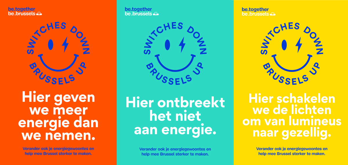 Affiches van de campagne ‘Switches down. Brussels up’