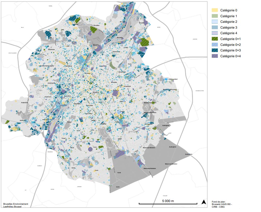 Kaart van de inventaris van de bodemtoestand: Brussels Gewest (Januari 2023)