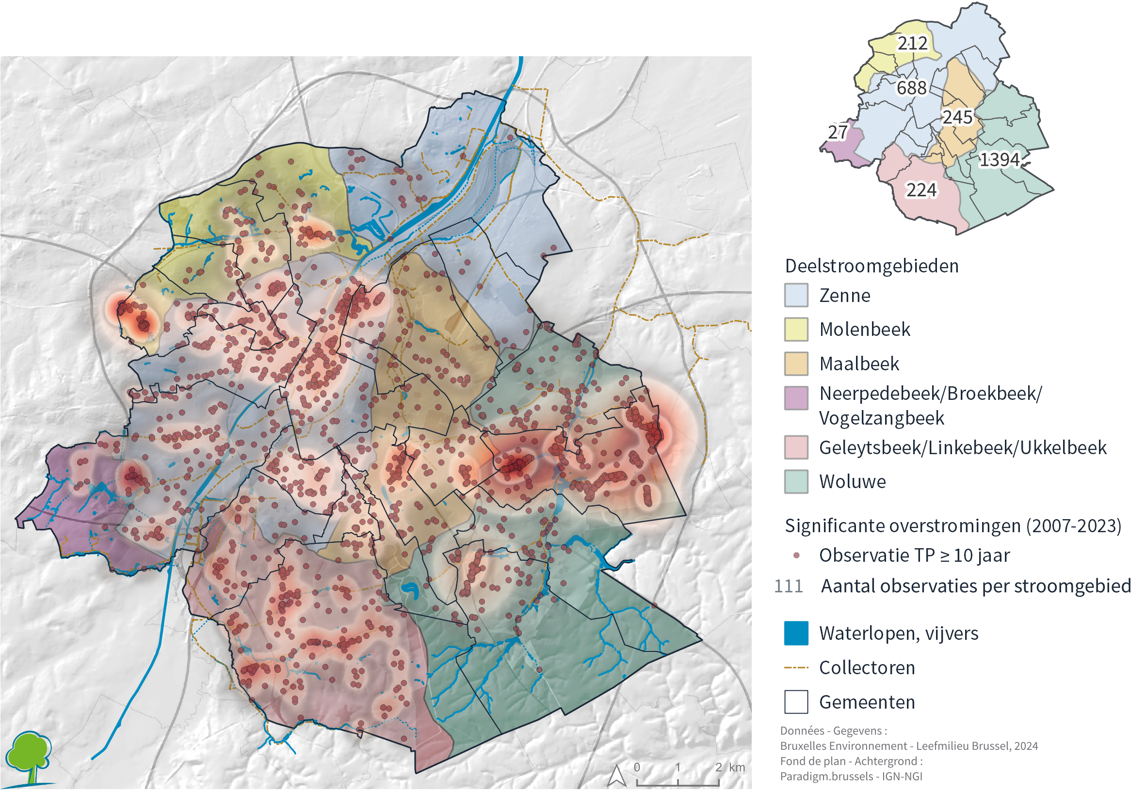 Map: significante overstromingen die plaatsvonden tussen 2007 en 2023 (regenval met een terugkeerperiode ≥ 10 jaar)