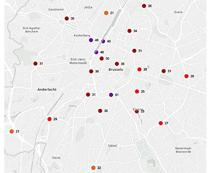Grafiek: NO2-concentraties nog steeds te hoog op meerdere plaatsen in de hoofdstad