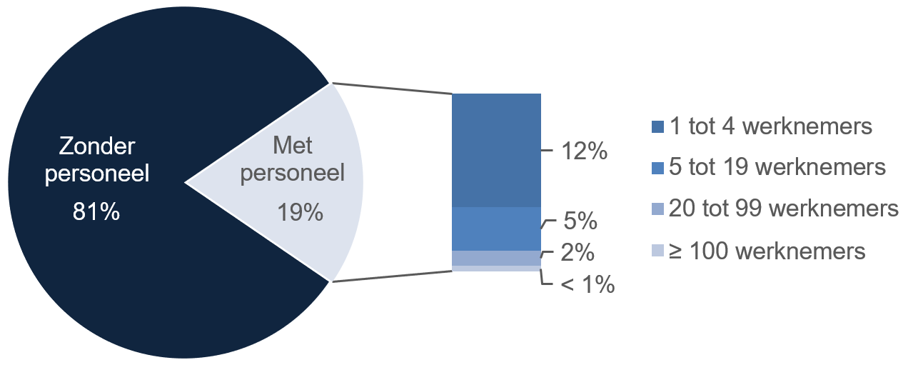 Grafiek: Brusselse ondernemingen volgens aantal werknemers (op 31 december 2023)