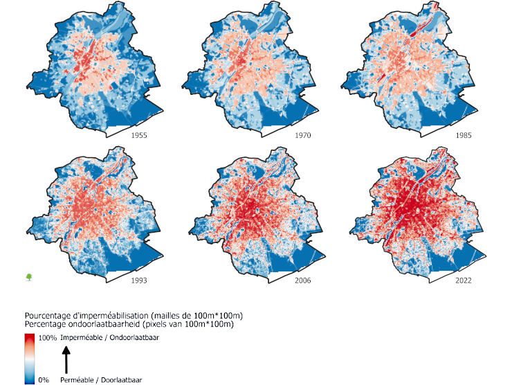 Evolutie de bodemverharding in het Brussels Gewest van 1995 tot 2022